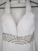 Imoda White Chiffon Ruched Pleated Beaded Grecian Empire Wedding Dress Sz 123