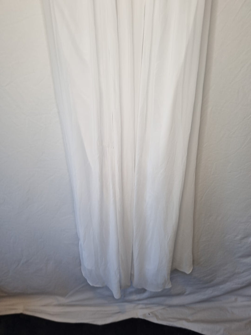 Imoda White Chiffon Ruched Beaded Scoop Neck Empire Wedding Dress Sz 102