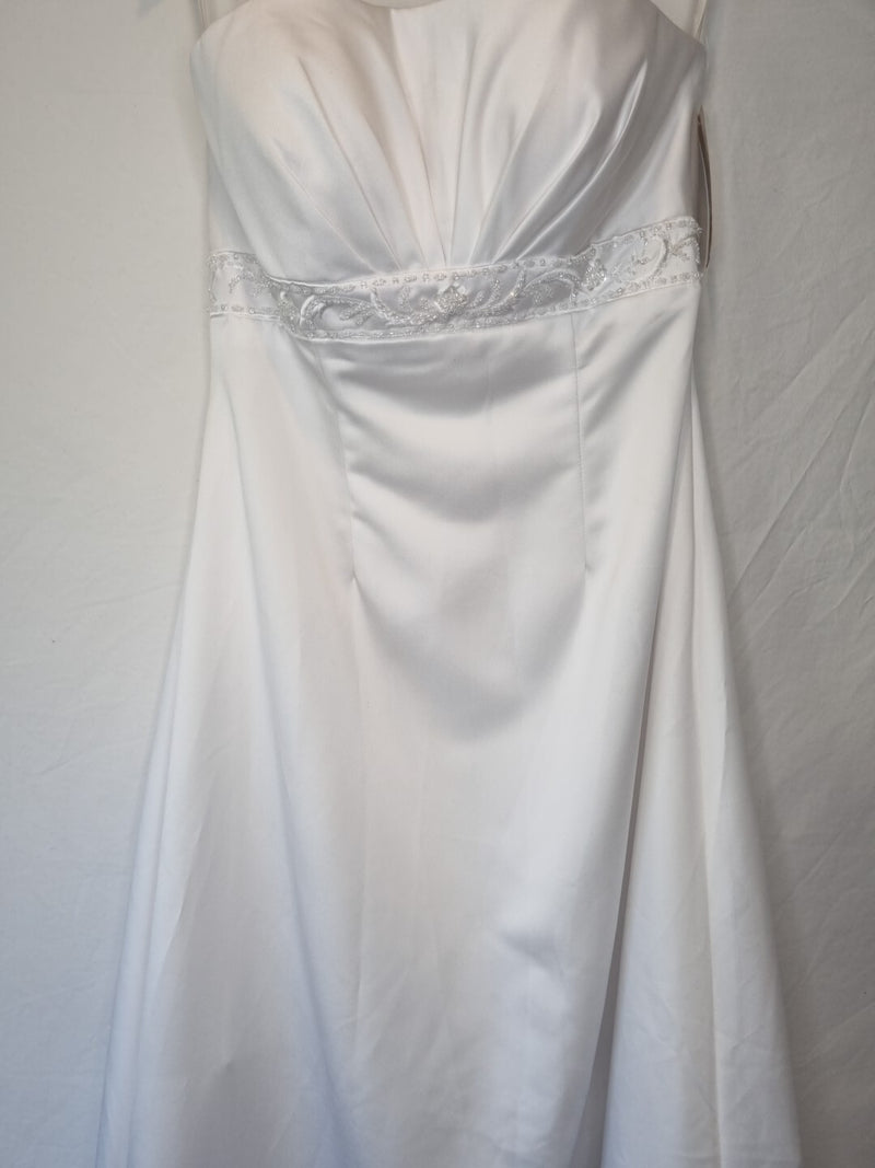 Isabella Faye White Satin Embellished Beaded A-line Wedding Dress Sz 141