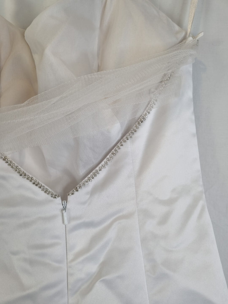 Imoda White Satin Tulle Beaded Sequin Backless Halter Neck Wedding Dress Sz 89