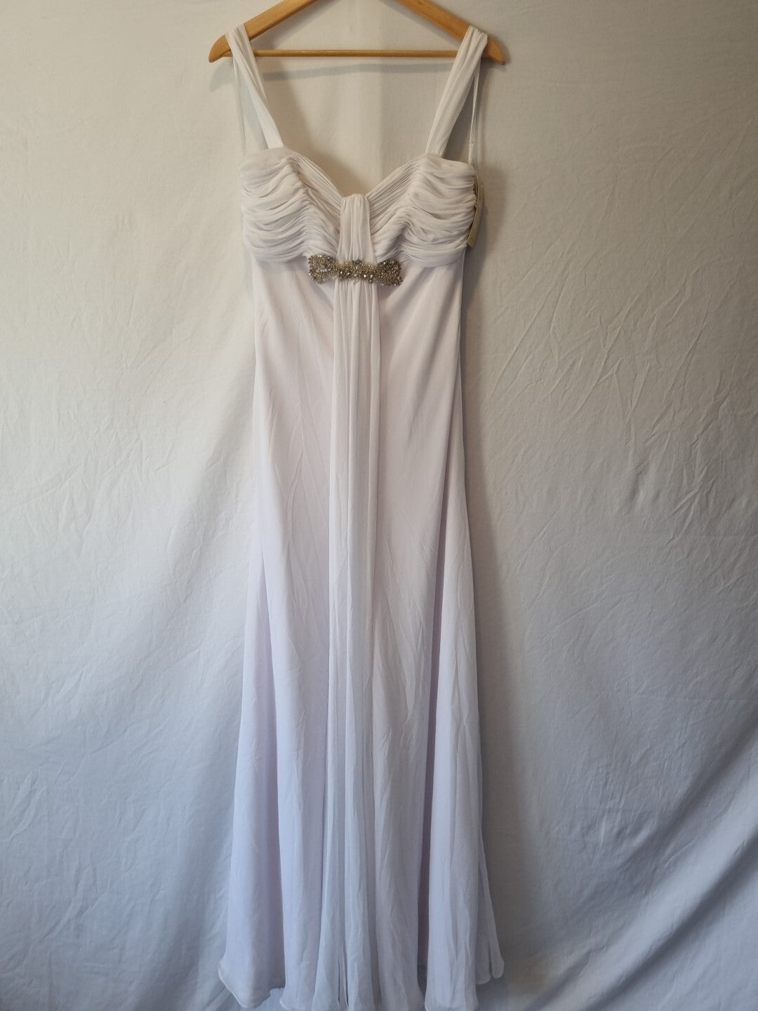 Imoda White Chiffon Sweetheart Beaded Ruched Empire Wedding Dress Sz 120