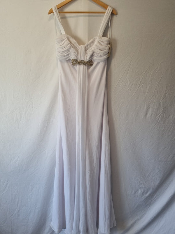 Imoda White Chiffon Sweetheart Beaded Ruched Empire Wedding Dress Sz 120