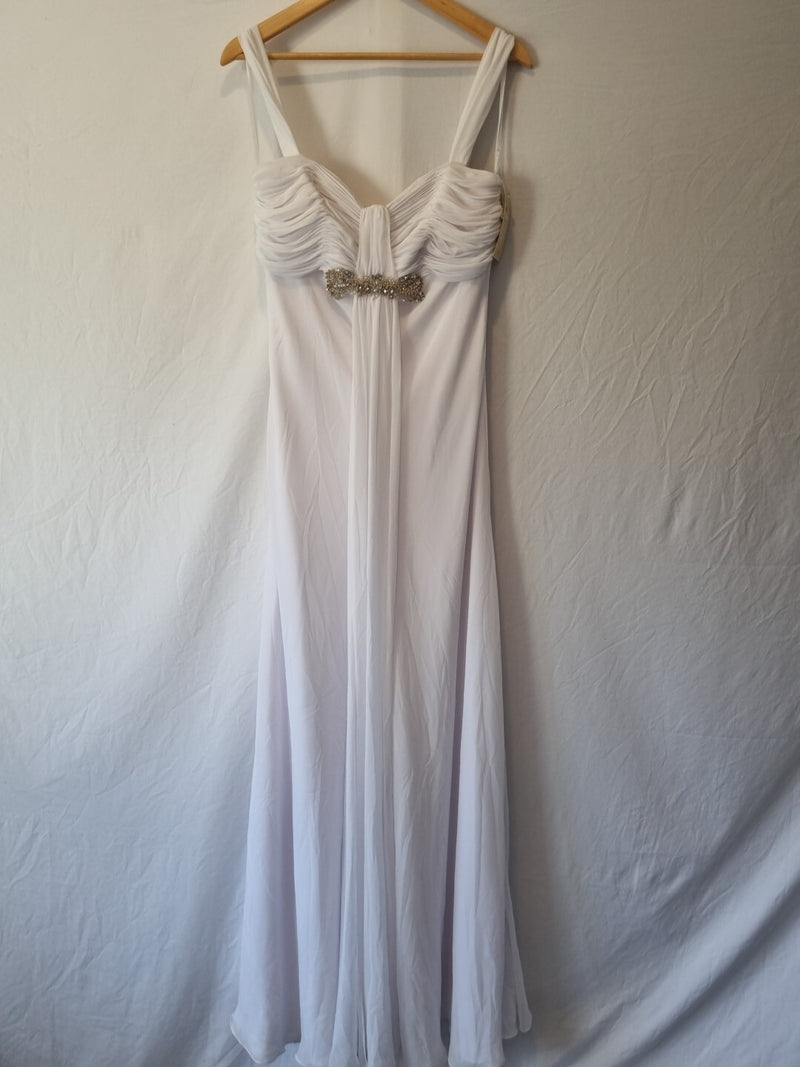 Imoda White Chiffon Sweetheart Beaded Ruched Empire Wedding Dress Sz 120