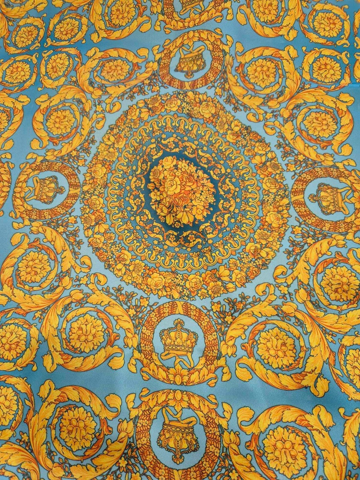 Baroque Style Satin Blue Yellow Fabric 134cm x 10m1