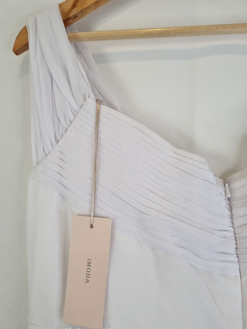 Imoda White Chiffon Sweetheart Off Shoulder Beaded Crystal Wedding Dress Sz 1411