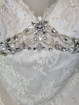 Imoda Ivory Lace Sweetheart Vneck Beaded Mermaid Train Wedding Dress Sz 106