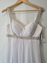 Imoda White Chiffon Sweetheart Beaded Ruched Empire Wedding Dress Sz 82