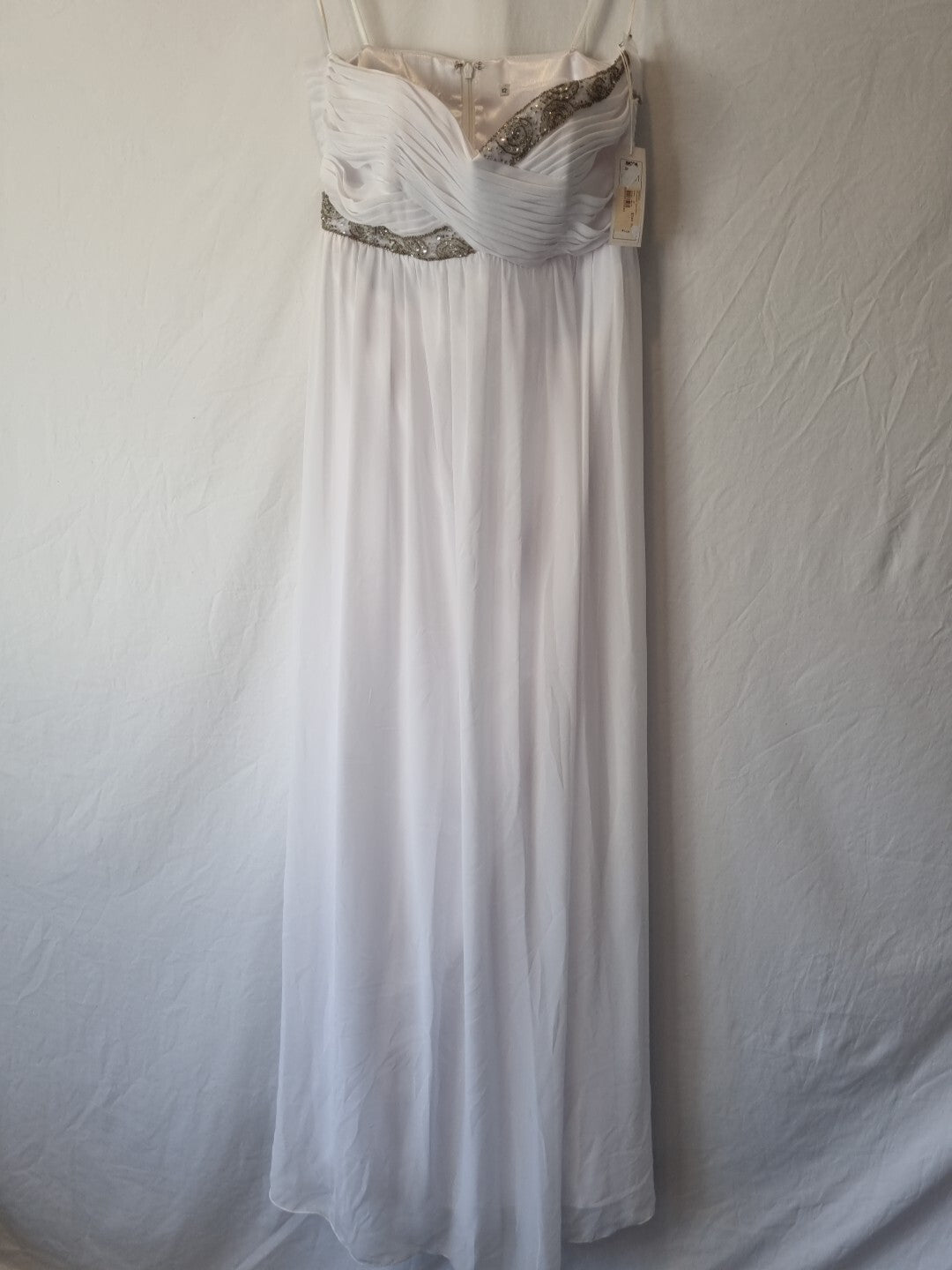 Imoda White Chiffon Sweetheart Beaded Ruched Empire Wedding Dress Sz 80