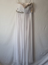 Imoda White Chiffon Sweetheart Beaded Ruched Empire Wedding Dress Sz 80