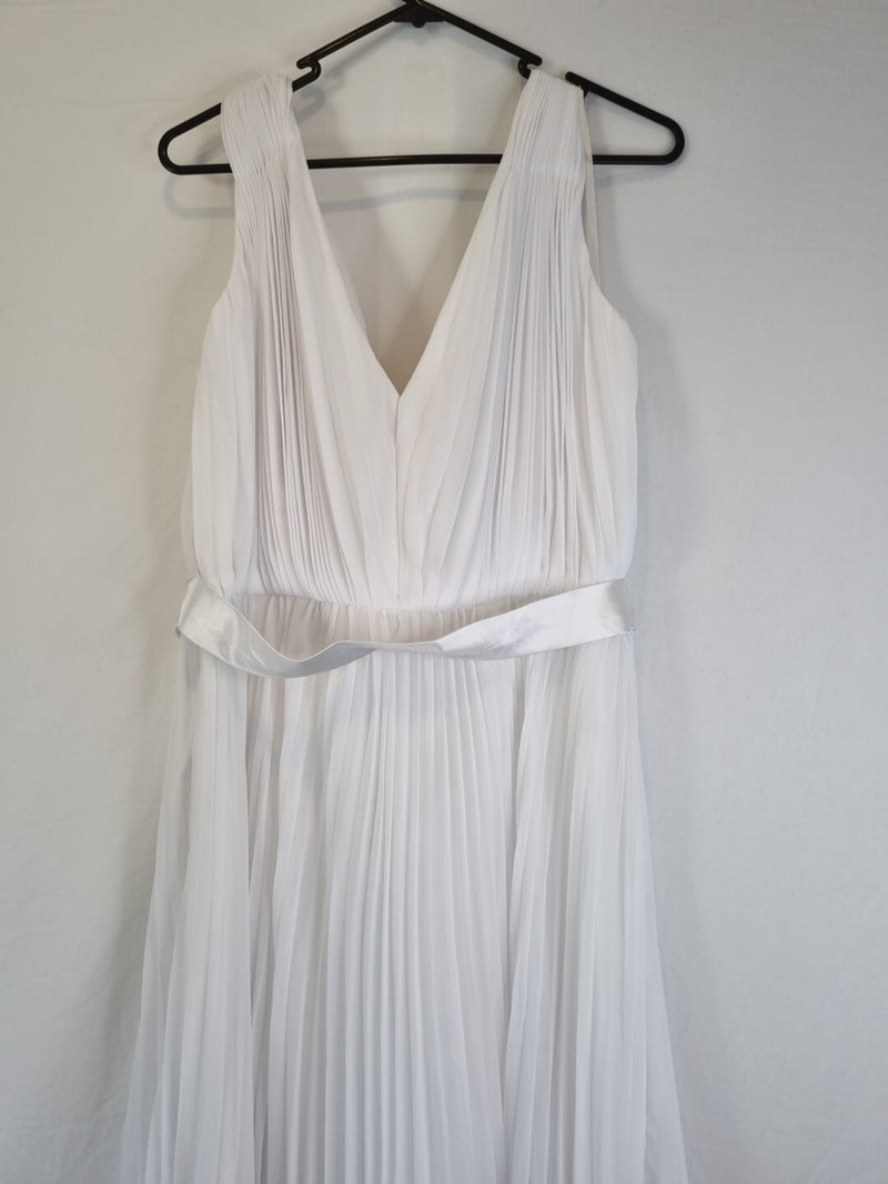 Imoda White Chiffon V neck Ruched Pleated Grecian Wedding Dress Sz 148