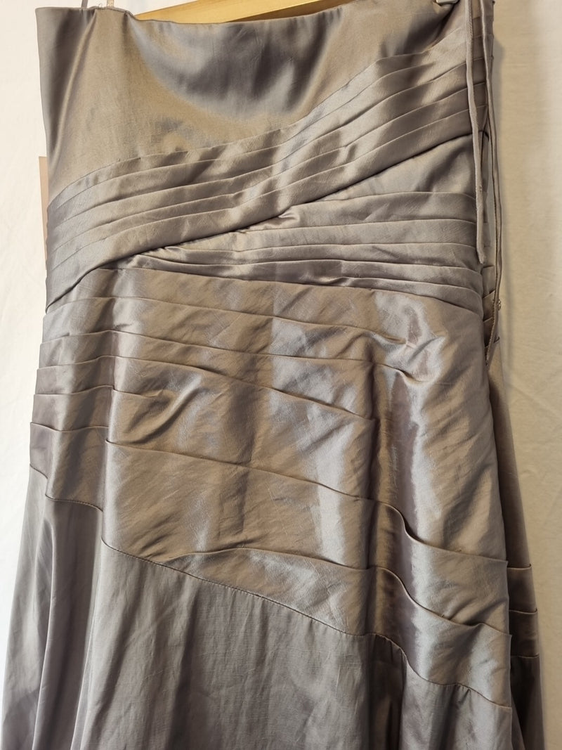 Imoda Grey Taffeta Ruched Pleat Strapless Evening Bridesmaid Dress Sz 1010