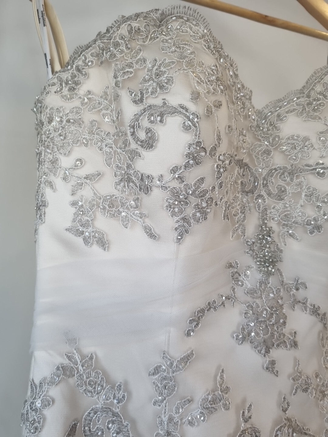 iModa Ivory Champagne Sweetheart Tulle Lace Mermaid Sequin Embroidered Sz 106