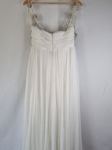 Imoda Ivory Chiffon Ruched Crystal Diamante Beaded Flowers Wedding Dress Sz 149