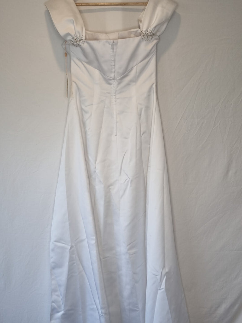 Imoda White Satin Off Shoulder Beaded Ruched Wedding Dress Sz 107