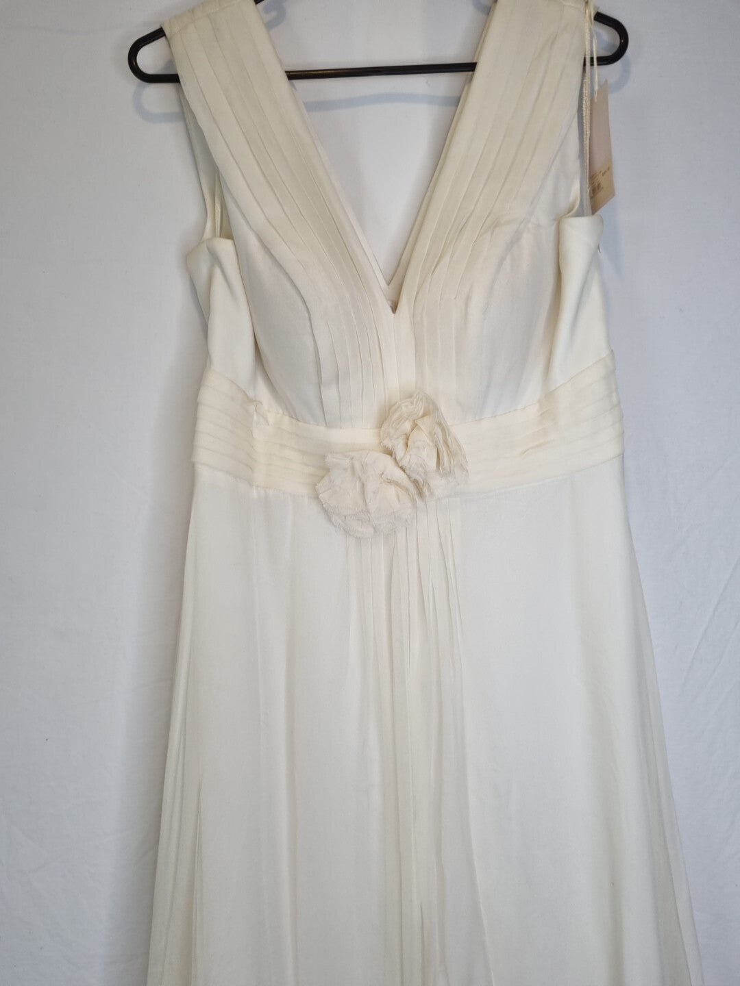 Imoda Ivory Chiffon Ruched Pleated Grecian Style V Neck Wedding Dress Sz 123