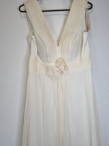 Imoda Ivory Chiffon Ruched Pleated Grecian Style V Neck Wedding Dress Sz 123