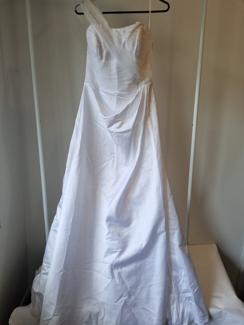 iModa White Sweethear Tulle One Shoulder Beaded Sequin Gathered Wedding Dress 100