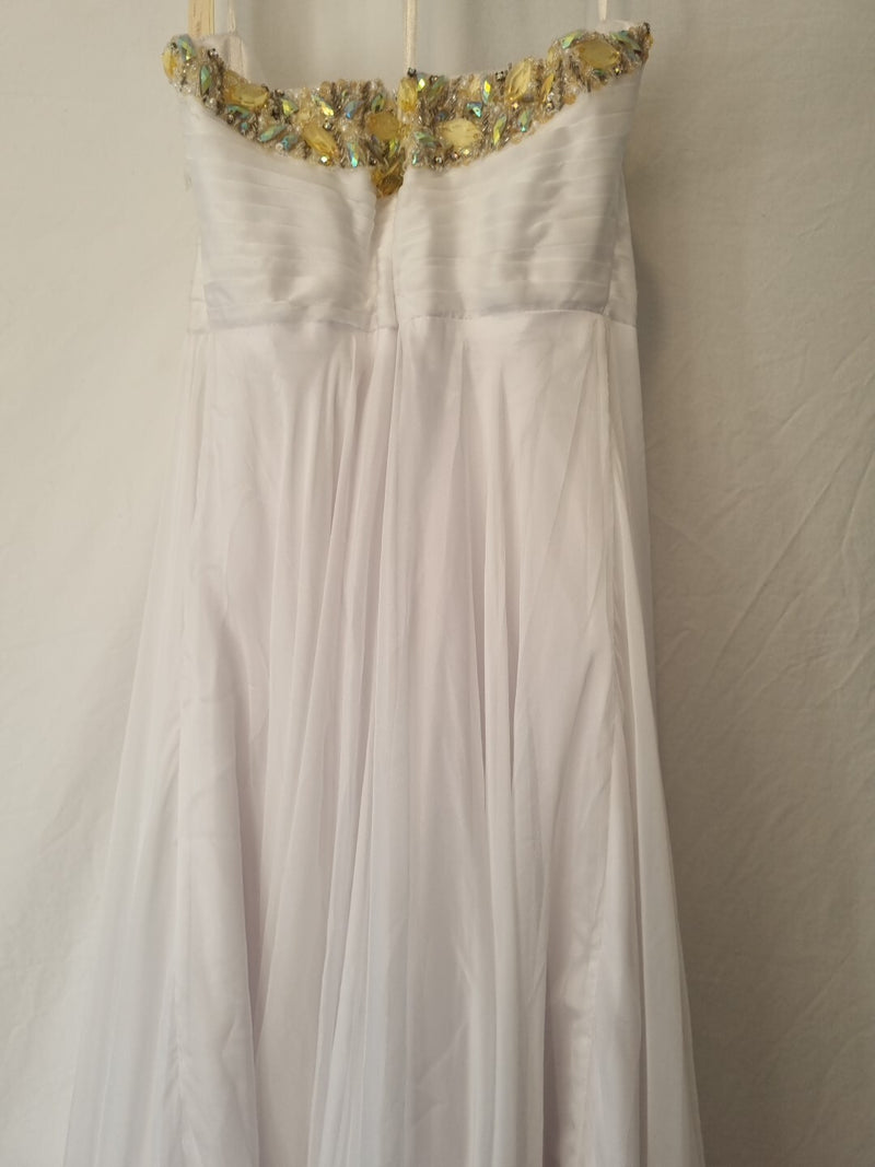 Imoda White Chiffon Sweetheart Beaded Strapless Empire Wedding Dress Sz 86