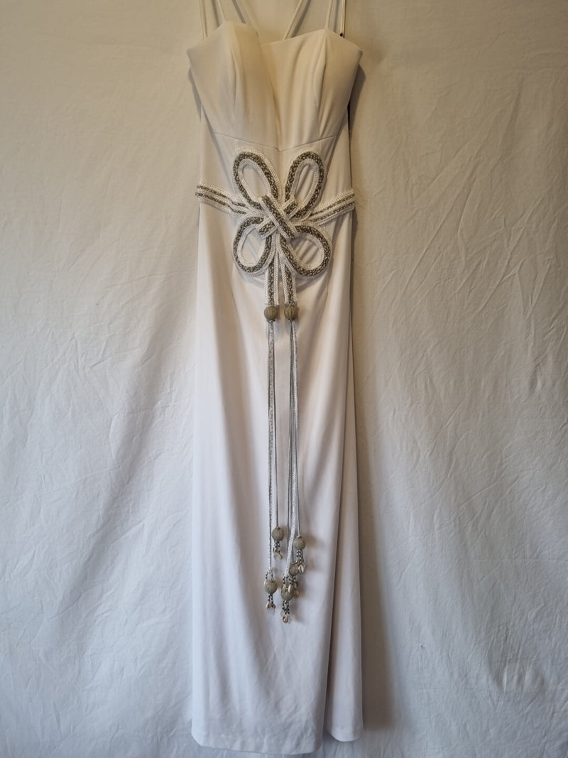 Giovanni White Knit Beaded Rope Evening Bridesmaid Dress Sz 100