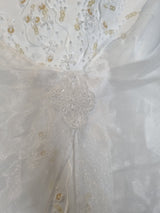 Imoda White Satin Organza Beaded Embroidered Wedding Dress Sz 144