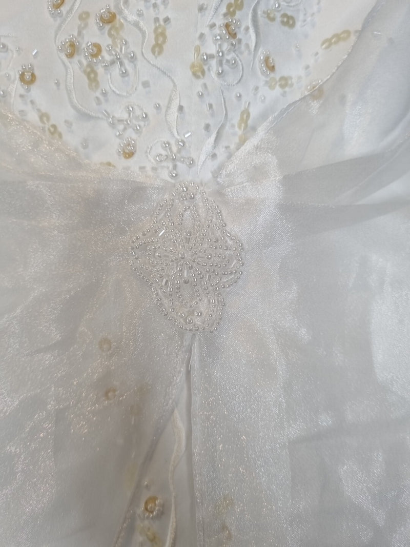 Imoda White Satin Organza Beaded Embroidered Wedding Dress Sz 144