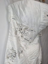 Imoda White Beaded Sequin Embroidered Pleated A-line Wedding Dress Sz 84