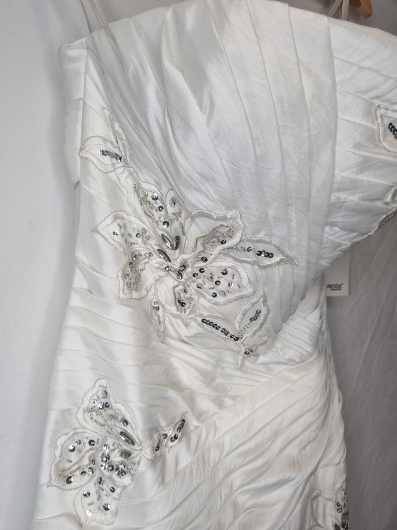 Imoda White Beaded Sequin Embroidered Pleated A-line Wedding Dress Sz 84