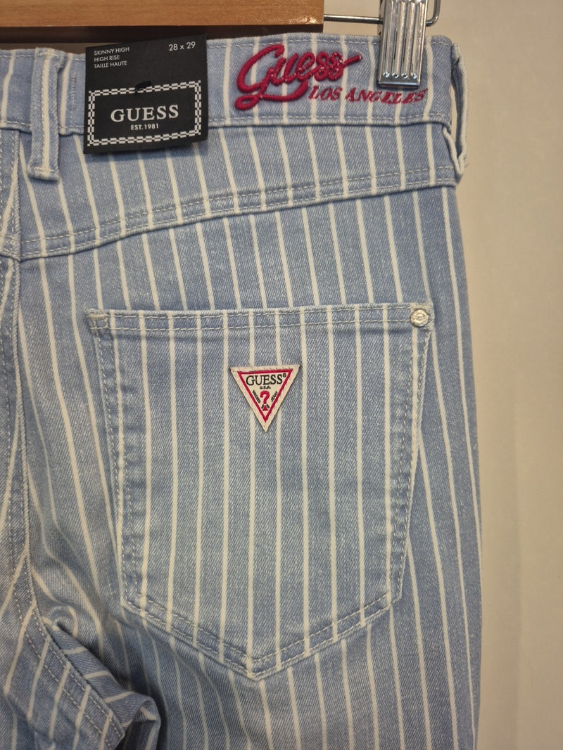 Guess Blue White Stripe Skinny High Rise Jeans Size 2810