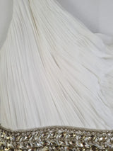Imoda Ivory Chiffon One Shoulder Ruched Crystal Diamante Wedding Dress Sz 1011