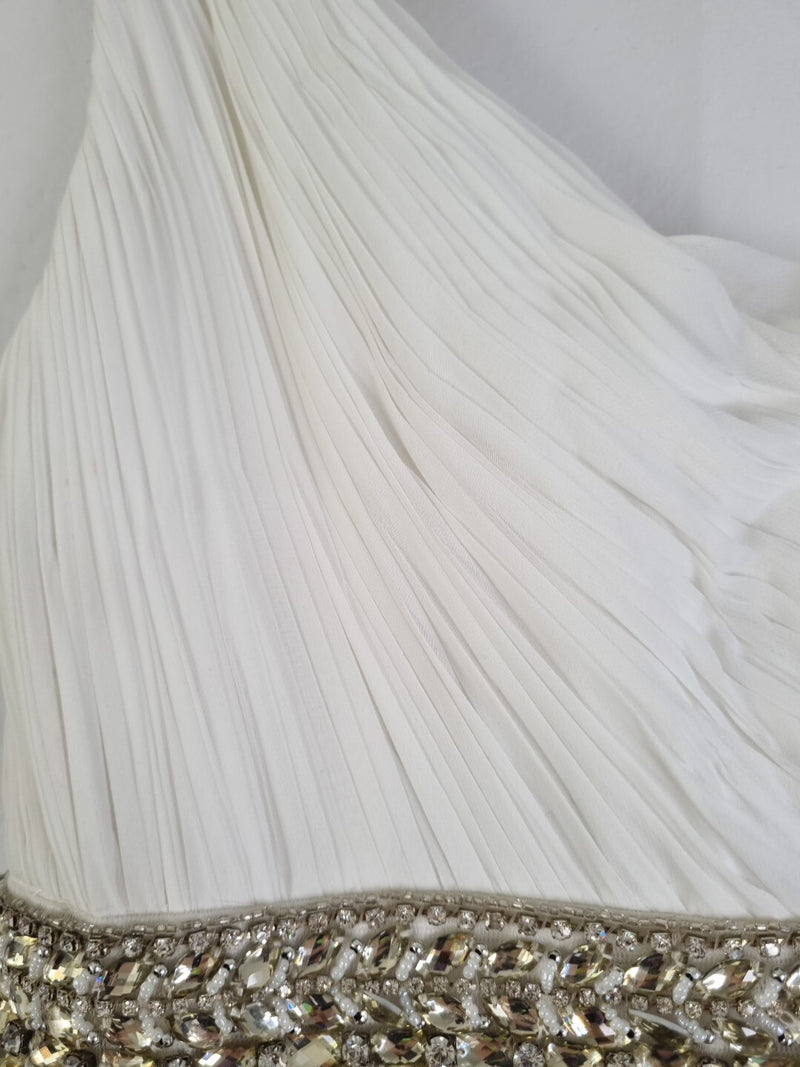 Imoda Ivory Chiffon One Shoulder Ruched Crystal Diamante Wedding Dress Sz 1011