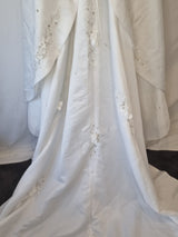 Imoda White Satin Corset Off Shoulder Beaded Roses Train Wedding Dress Sz 1217