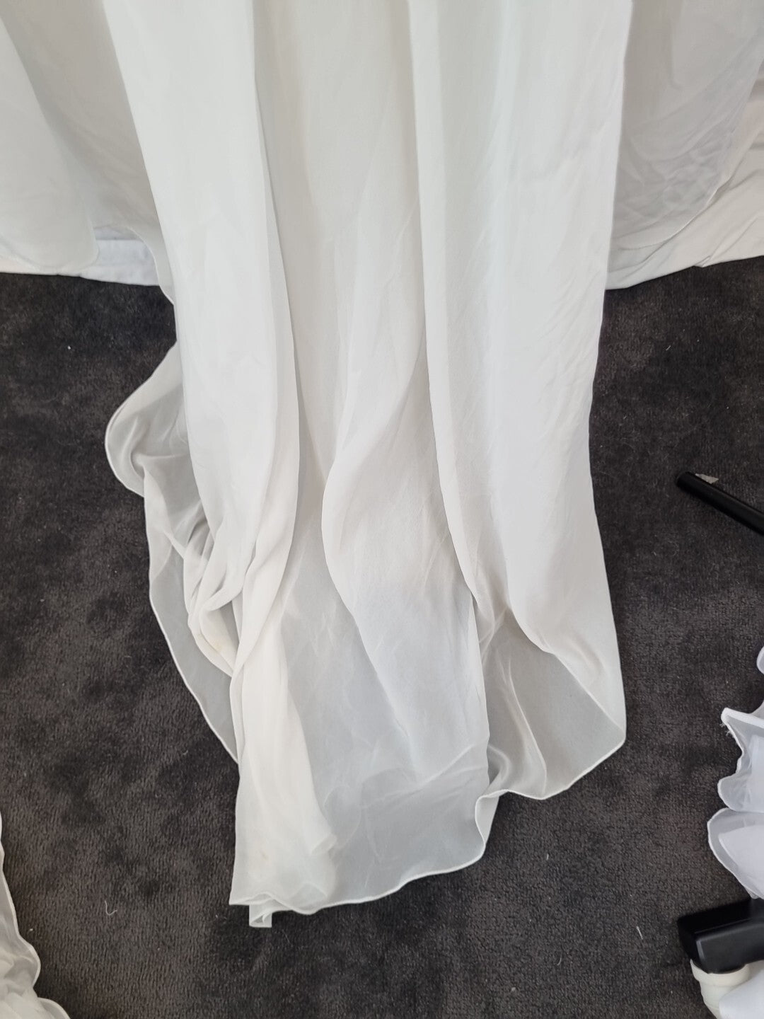 Imoda Ivory Chiffon Ruched Crystal Beaded Train Wedding Dress Sz 89