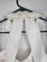 Imoda White Chiffon Ruched Beaded Round Neck High Back Wedding Dress Sz 1015