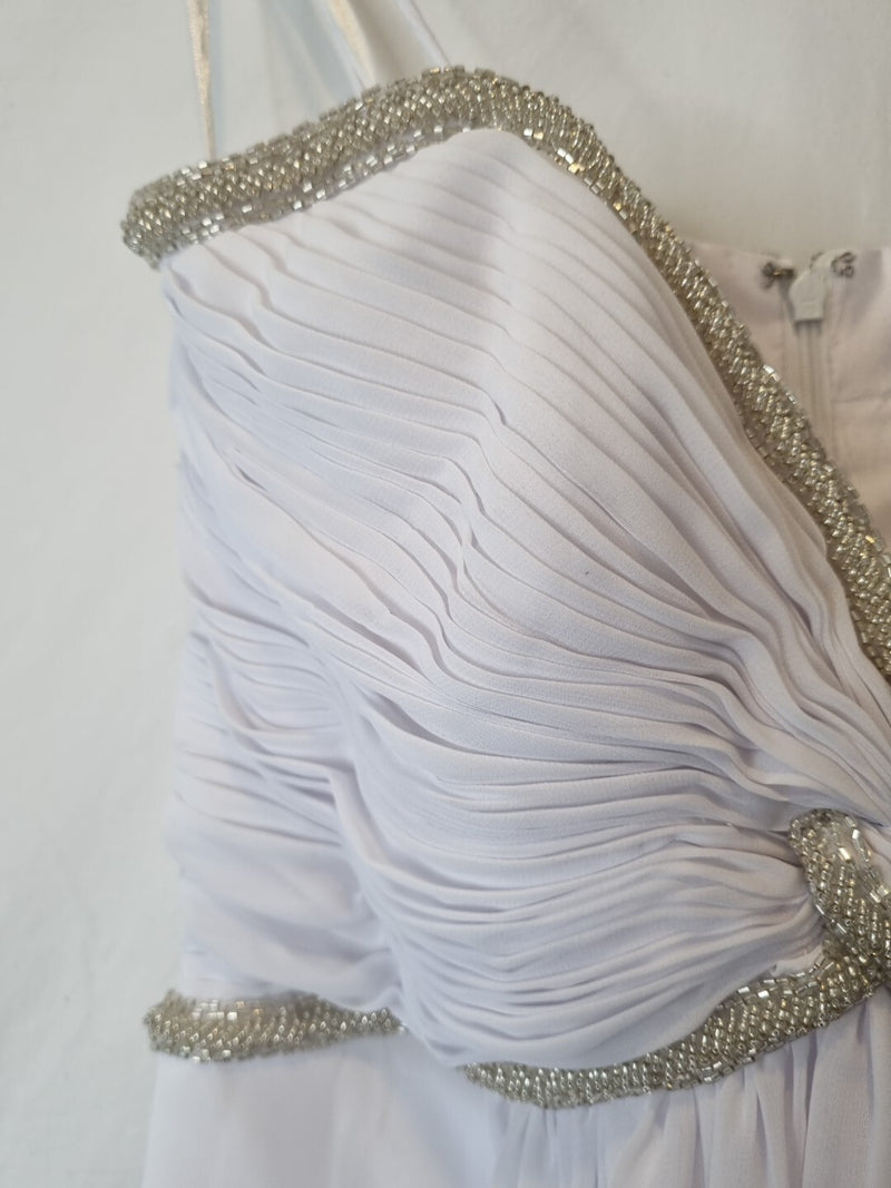 Imoda White Chiffon Sweetheart Beaded Ruched Empire Wedding Dress Sz 85