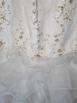 Imoda Ivory Lace Sweetheart Beaded Mermaid Ruffled Train Wedding Dress Sz 1013