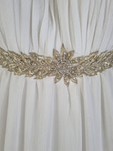 Imoda Ivory Gold Sweetheart Crepe Chiffon Embroidered Beaded Wedding Dress Sz 126