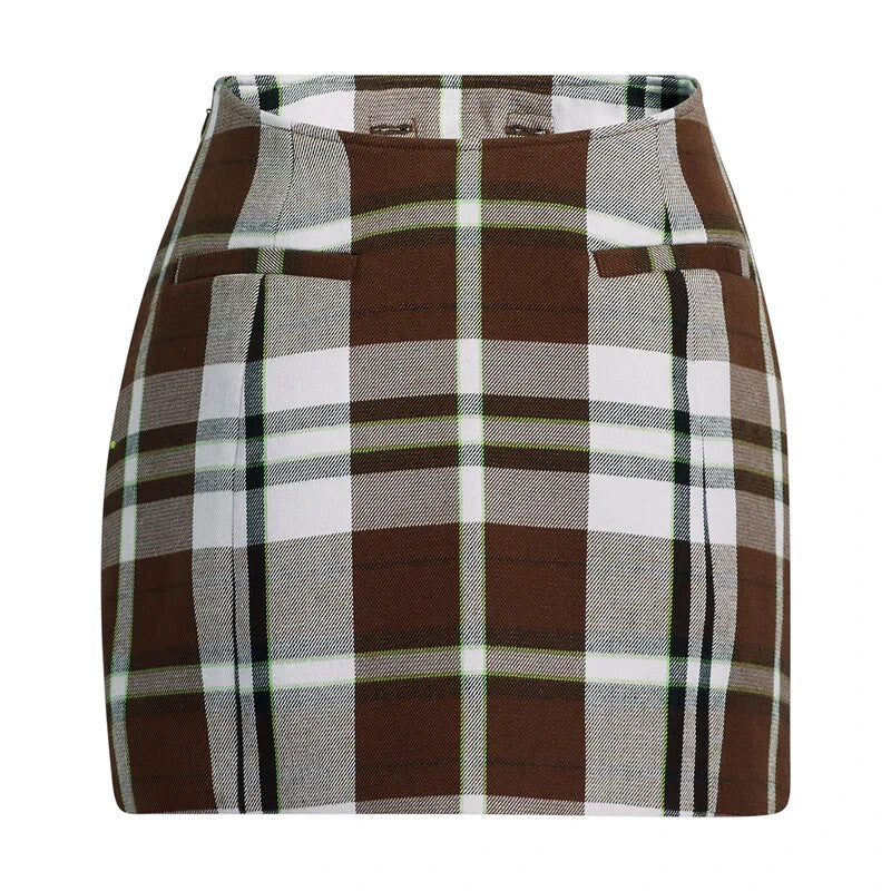 Adidas x Ivy Park Beyonce Mini Skirt Tailored Dress Suit Plaid Brown HG2366 S9