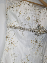 Imoda Ivory Lace Sweetheart Beaded Mermaid Ruffled Train Wedding Dress Sz 105