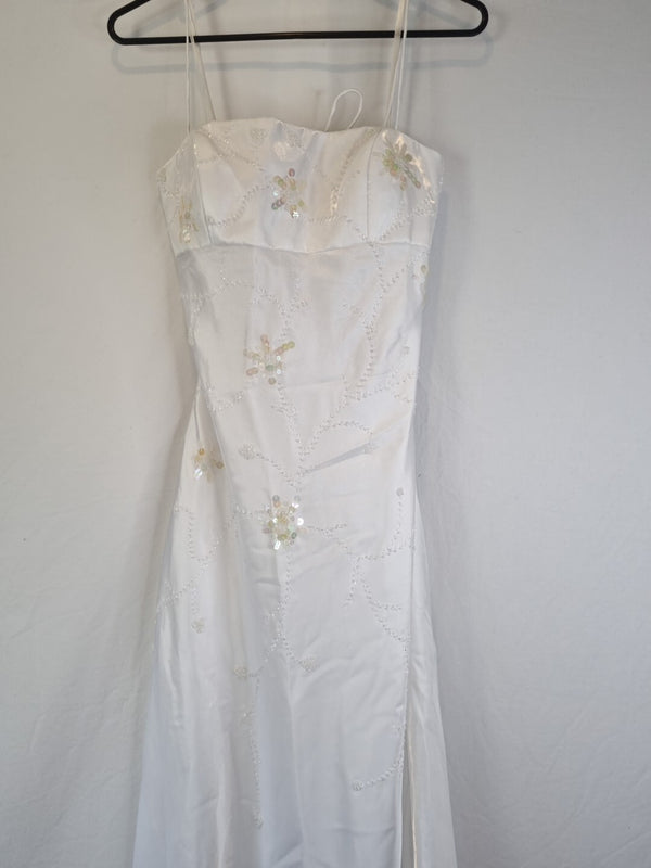 Imoda White Satin Beaded Sequin Backless Wedding Dress Sz 101