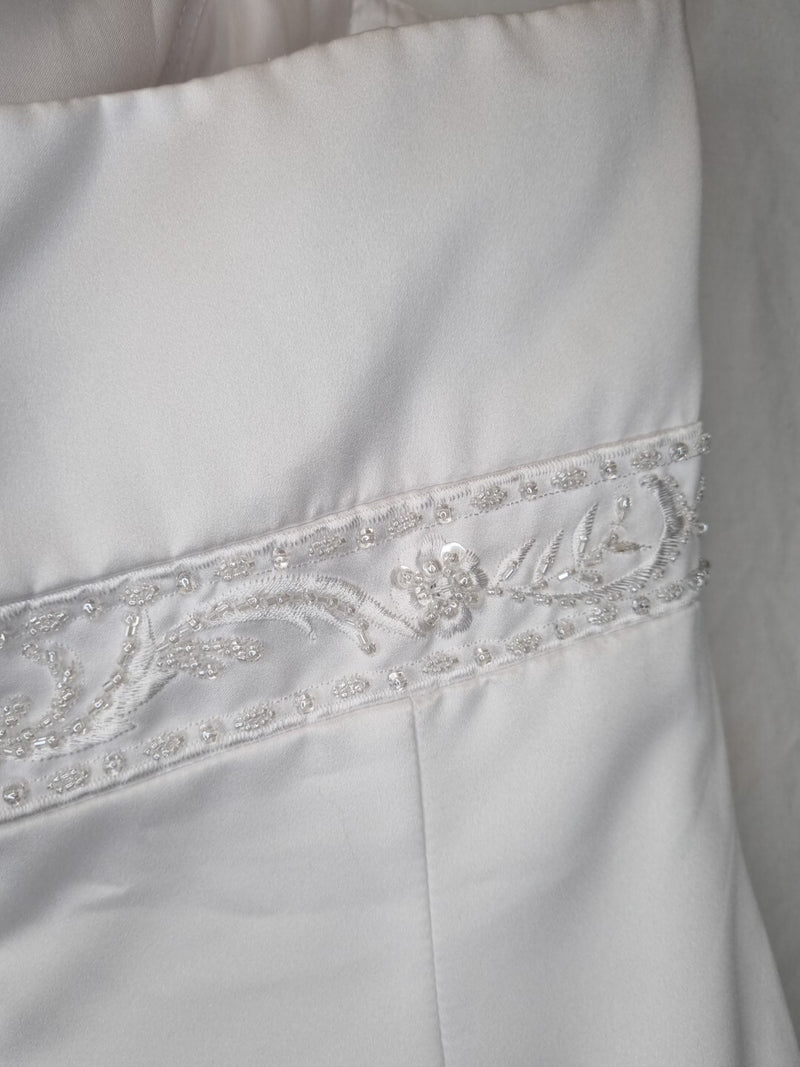 Isabella Faye White Satin Embellished Beaded A-line Wedding Dress Sz 1414