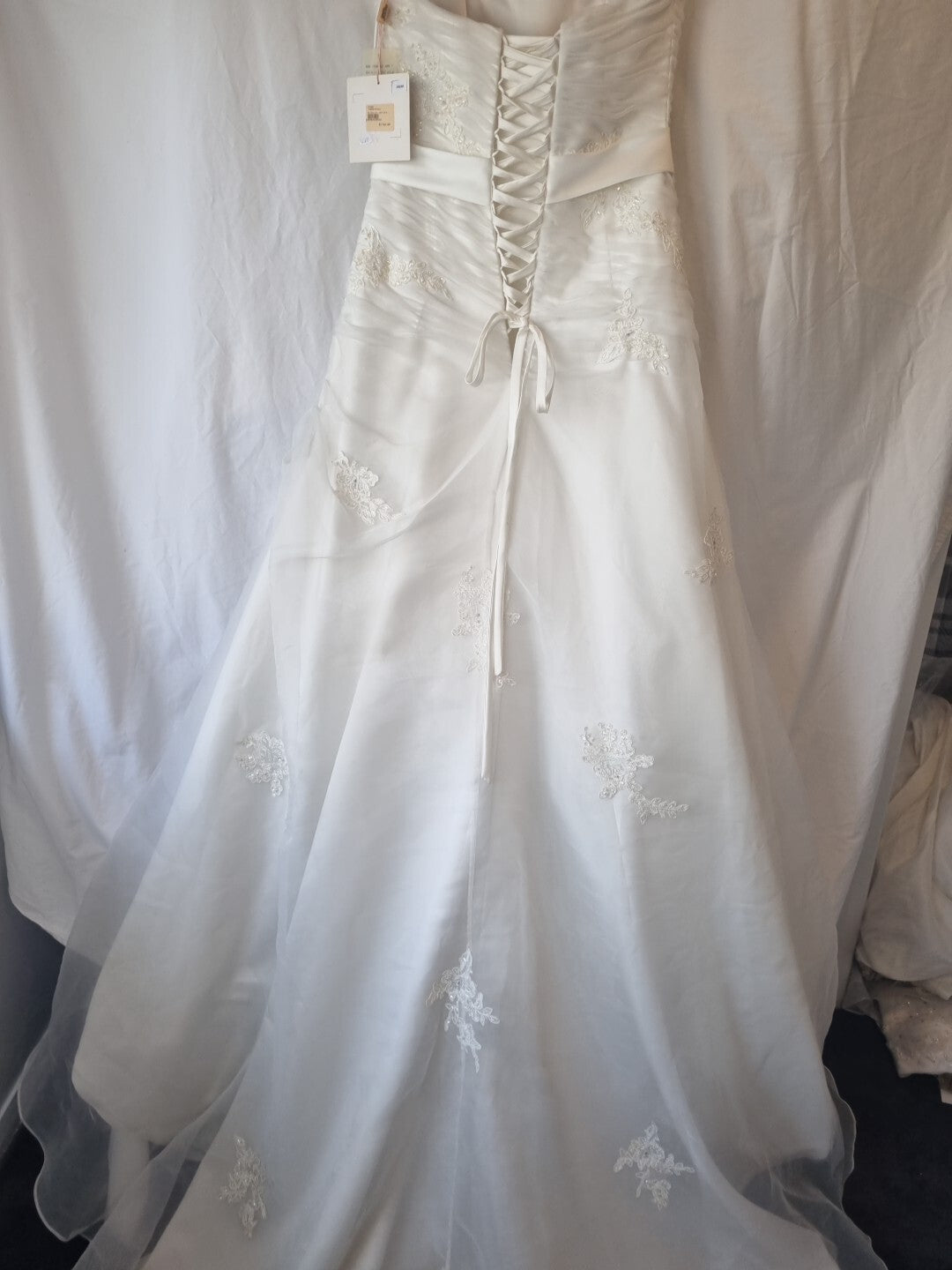 iModa Ivory Ruched Organza Lace A-line Beaded Sequin Embroidered Dress Sz 1210