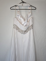Imoda White Chiffon Ruched Pleated Beaded Grecian Empire Wedding Dress Sz 129