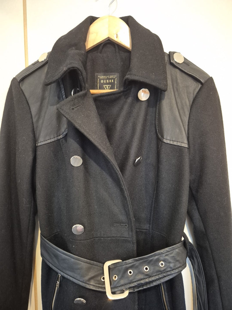 Guess Black Military Trench Wool Blend Coat Jacket Size Xs1
