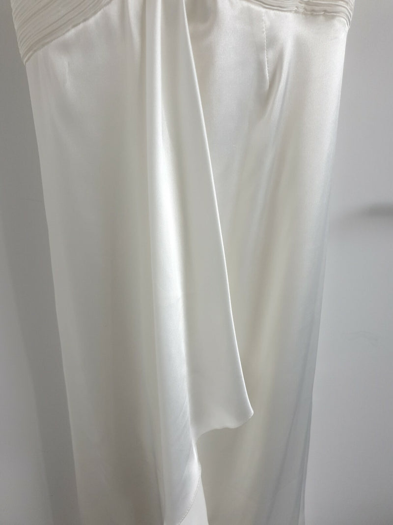 Angeline ivory satin ruched pleated cross back wedding maid honour dress size 124