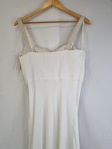 Imoda Ivory Chiffon Sweetheart Ruched Crystal Beaded Wedding Dress Sz 1011