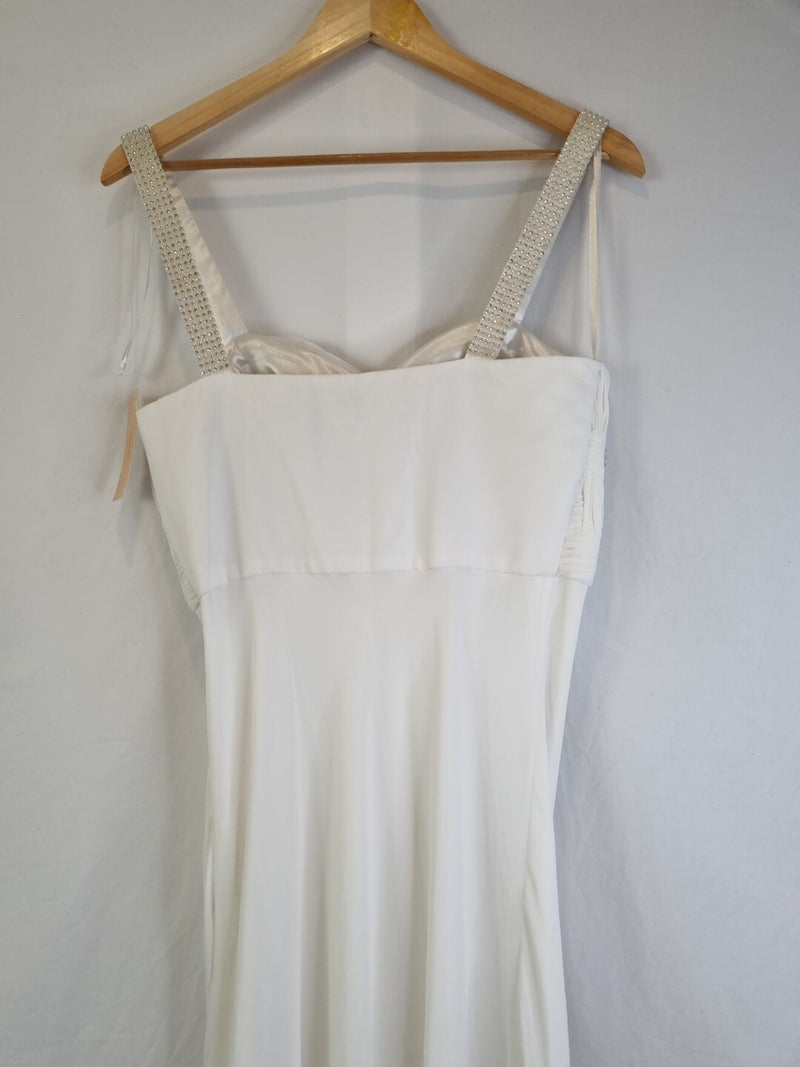 Imoda Ivory Chiffon Sweetheart Ruched Crystal Beaded Wedding Dress Sz 1011