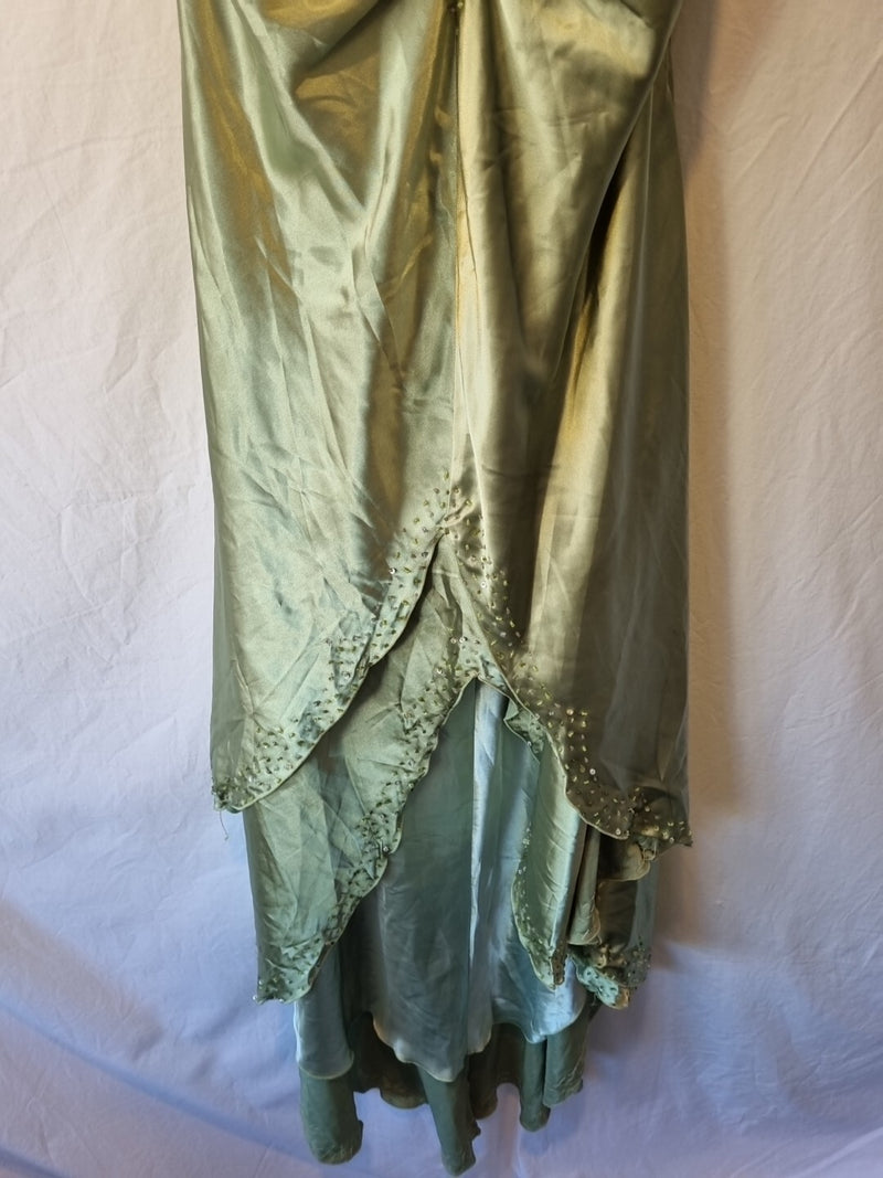 Giovanni Satin Green Ruched Beaded Halter Neck Evening Bridesmaid Dress Sz 102