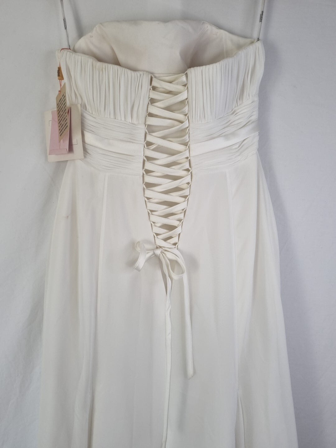 Imoda Ivory Chiffon Ruched Pearl Beaded Train Wedding Dress Sz 109