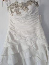 Imoda Ivory Taffeta Sweetheart Ruched Bead Full A-line Train Wedding Dress Sz 103