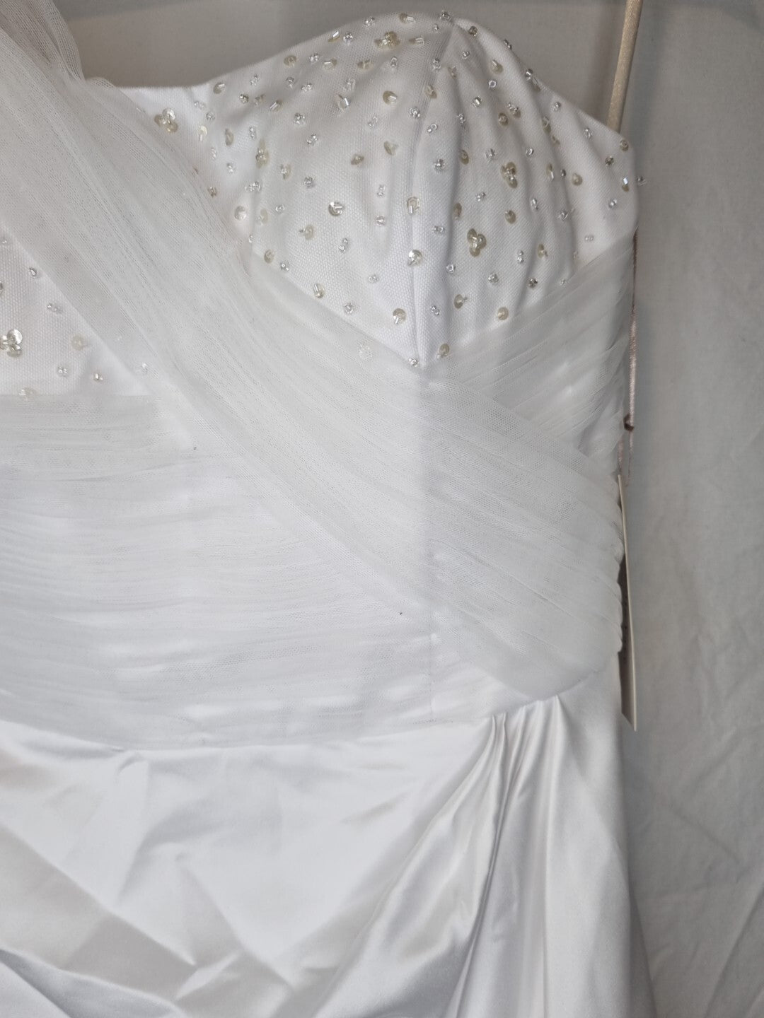 Isabella Faye White Satin Tulle Ruched Beaded One Shoulder Wedding Dress Sz 103
